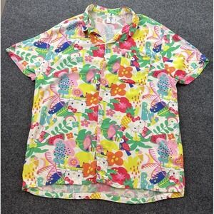 Hello Kitty Sanrio Tropical Button Up Mens Shirt XXL Rayon Hawaiian Style Hybrid